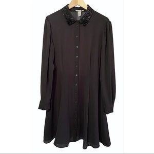 ▪️H&M Black Beaded Collar Fit & Flair Shirtdress▪️